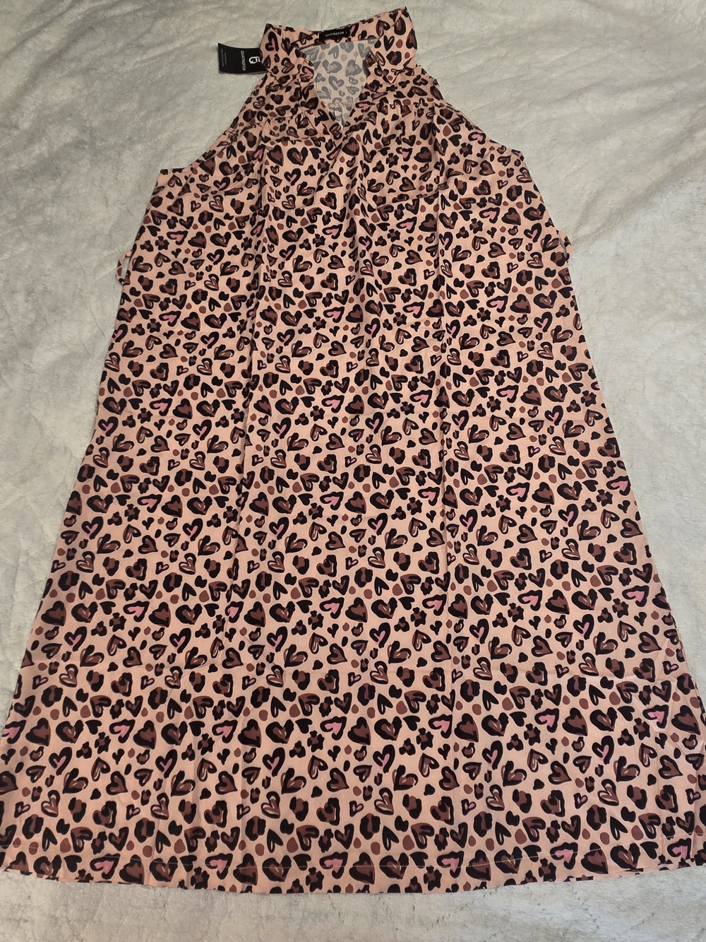 Quatrefox Leopard Heart Print Collared Shirt Dress NWT Size L